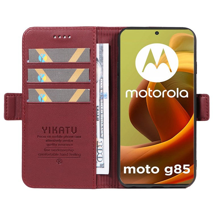 YIKATU YK-003 For Motorola Moto G85 5G / S50 Neo 5G Case PU Leather Phone Cover with Wallet Stand - Wine Red