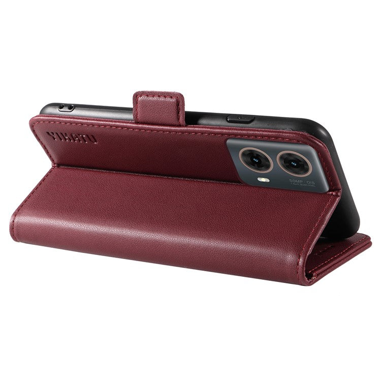 YIKATU YK-003 For Motorola Moto G85 5G / S50 Neo 5G Case PU Leather Phone Cover with Wallet Stand - Wine Red