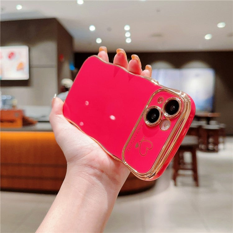 For iPhone 14 Plus Case Wave Frame with Love Heart Raised Camera Protection TPU Cover - Ivory White