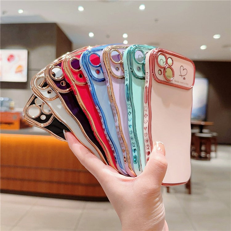 For iPhone 14 Plus Case Wave Frame with Love Heart Raised Camera Protection TPU Cover - Ivory White