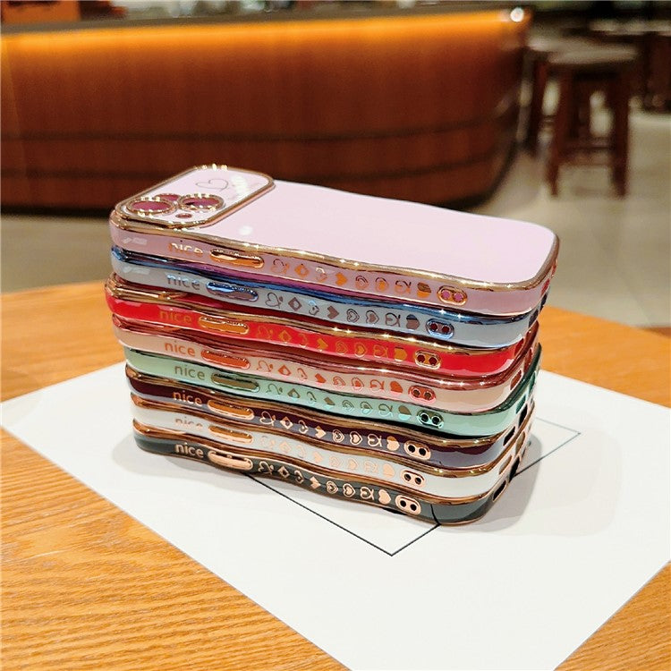For iPhone 14 Plus Case Wave Frame with Love Heart Raised Camera Protection TPU Cover - Ivory White