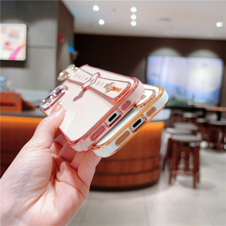 For iPhone 14 Case Soft TPU Phone Cover Wristband Ring Holder Luxury Love Heart - Mint Green