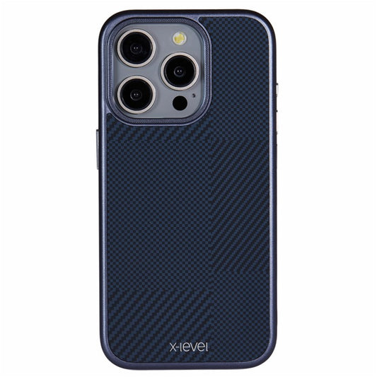 X-LEVEL For iPhone 14 Pro Case Hard PC Scratch-Resistant Phone Cover Carbon Nano Fiber Texture - Blue