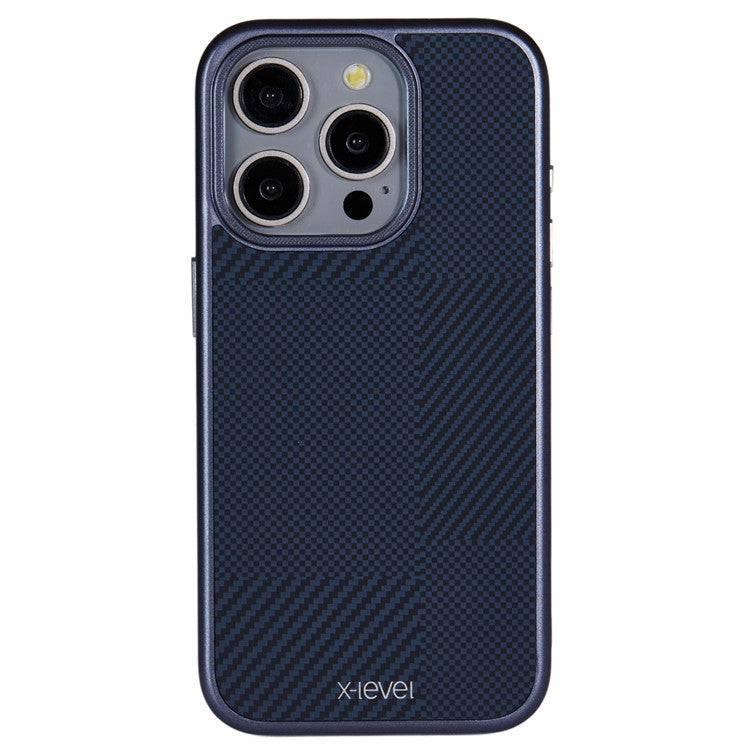 X-LEVEL For iPhone 14 Pro Case Hard PC Scratch-Resistant Phone Cover Carbon Nano Fiber Texture - Blue