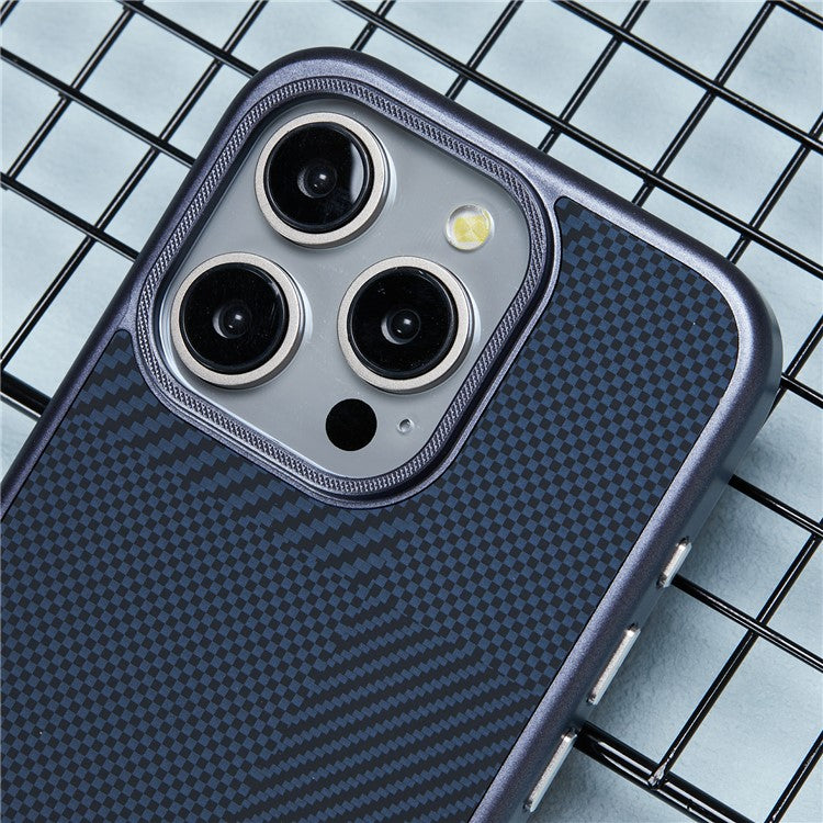 X-LEVEL For iPhone 14 Pro Case Hard PC Scratch-Resistant Phone Cover Carbon Nano Fiber Texture - Blue