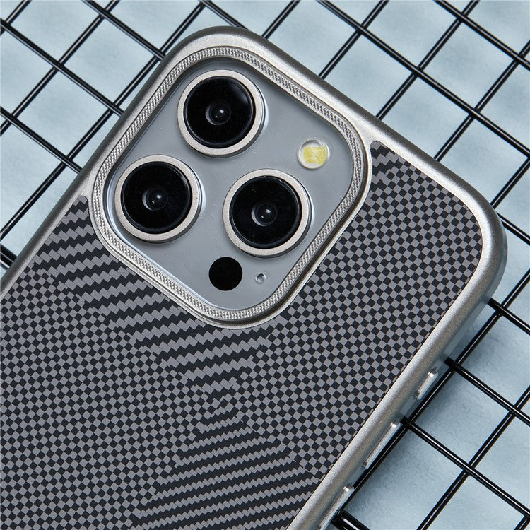 X-LEVEL For iPhone 14 Pro Case Hard PC Scratch-Resistant Phone Cover Carbon Nano Fiber Texture - Titanium Grey