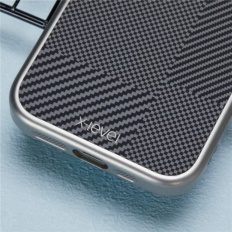 X-LEVEL For iPhone 14 Pro Case Hard PC Scratch-Resistant Phone Cover Carbon Nano Fiber Texture - Titanium Grey