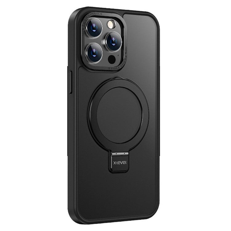 X-LEVEL For iPhone 14 Pro Max Case Magnetic Kickstand TPU+PC Phone Cover Metal Lens Frame - Black