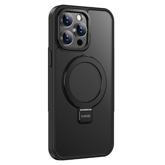 X-LEVEL For iPhone 14 Pro Max Case Magnetic Kickstand TPU+PC Phone Cover Metal Lens Frame - Black