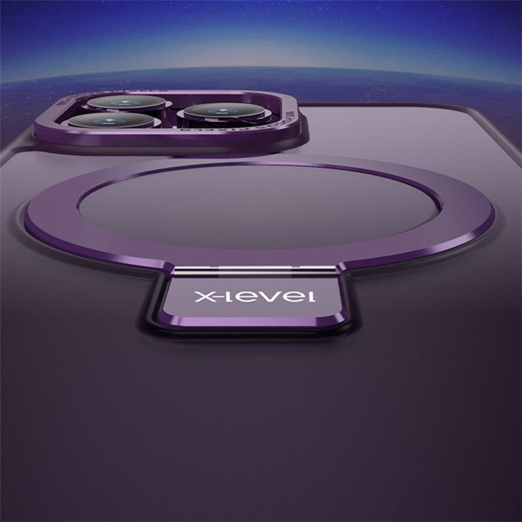 X-LEVEL For iPhone 14 Pro Max Case Magnetic Kickstand TPU+PC Phone Cover Metal Lens Frame - Black
