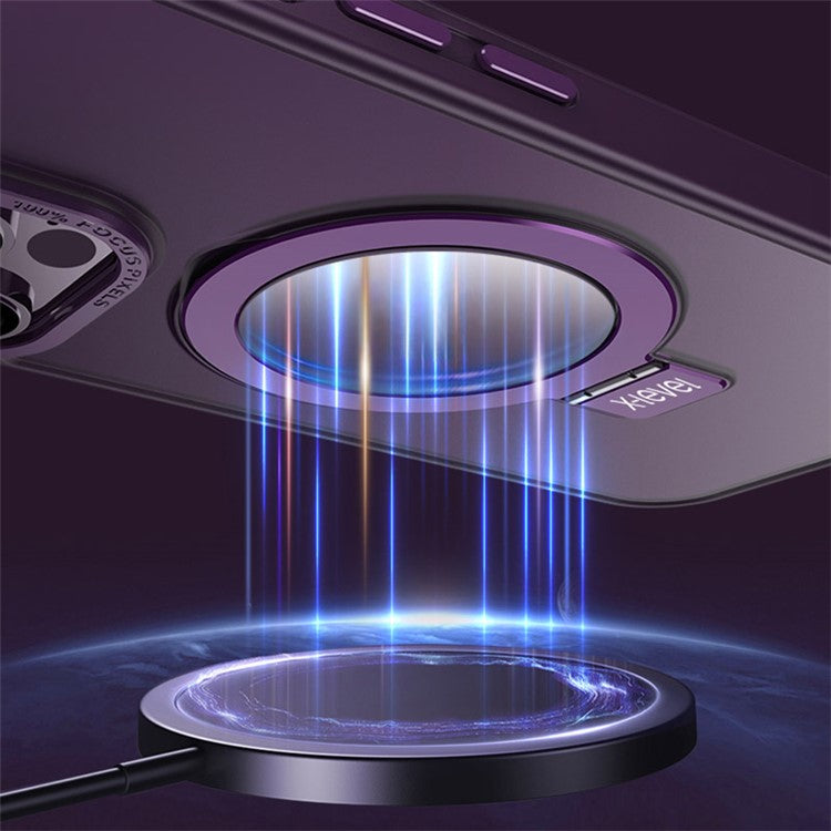 X-LEVEL For iPhone 14 Pro Max Case Magnetic Kickstand TPU+PC Phone Cover Metal Lens Frame - Black