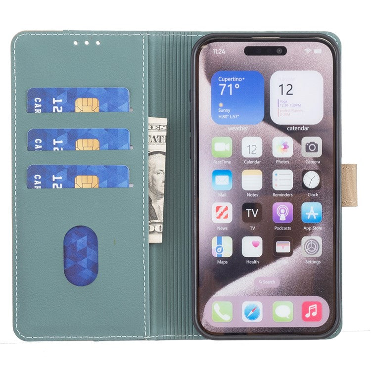 BINFEN COLOR BF33 For iPhone 14 / 13 Case Splicing Color PU Leather Protective Phone Cover - Green