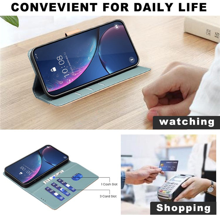 BINFEN COLOR BF33 For iPhone 14 / 13 Case Splicing Color PU Leather Protective Phone Cover - Green
