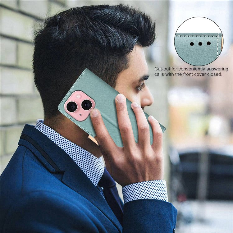 BINFEN COLOR BF33 For iPhone 14 / 13 Case Splicing Color PU Leather Protective Phone Cover - Green