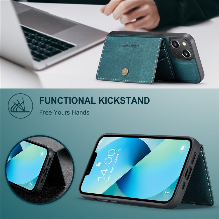 JEEHOOD J01 For iPhone 14 Case Leather+TPU Phone Cover Magnetic 2-in-1 Detachable - Blue