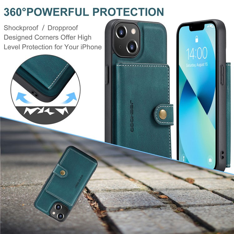 JEEHOOD J01 For iPhone 14 Case Leather+TPU Phone Cover Magnetic 2-in-1 Detachable - Blue