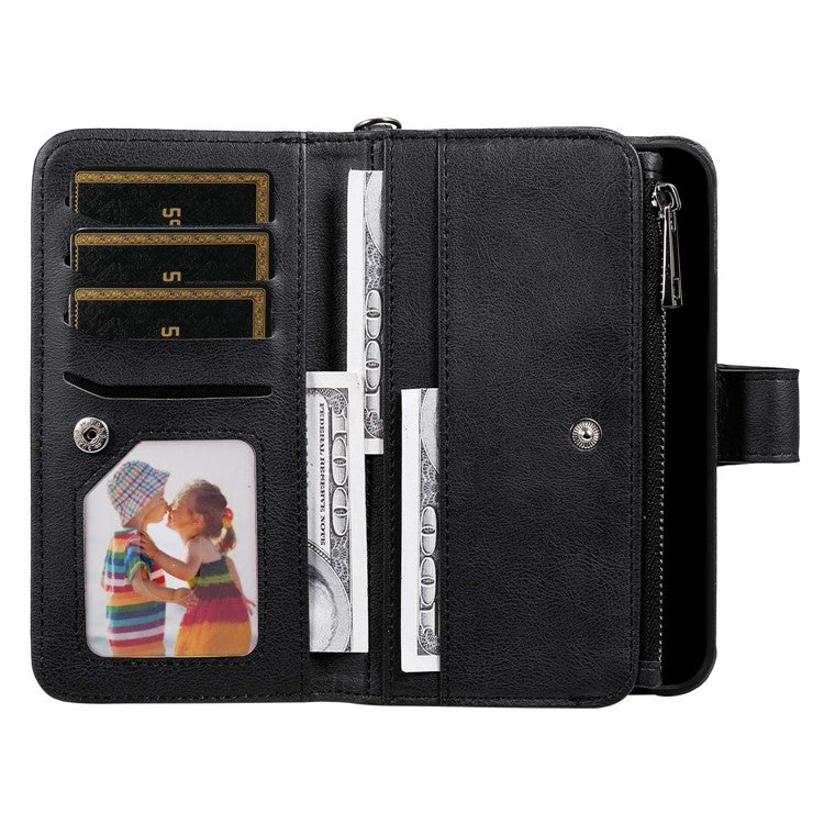 KT Multi-functional Series-4 for Samsung Galaxy A13 4G Shockproof Phone Cover Adjustable Stand PU Leather Wallet Case with Zipper Pocket - Black