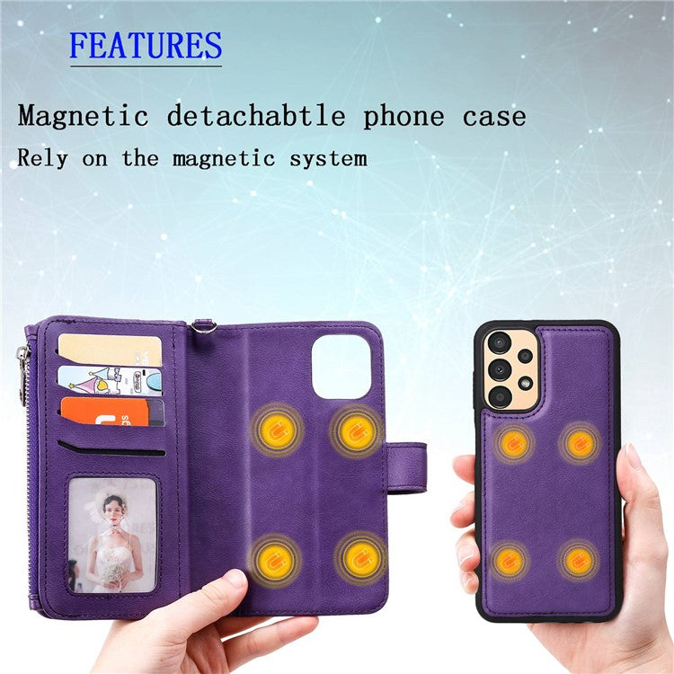 KT Multi-functional Series-4 for Samsung Galaxy A13 4G Shockproof Phone Cover Adjustable Stand PU Leather Wallet Case with Zipper Pocket - Black