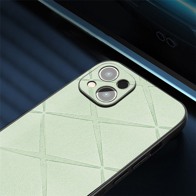 For iPhone 14 Case PU Leather Coated PC+TPU Hybrid Phone Cover - White