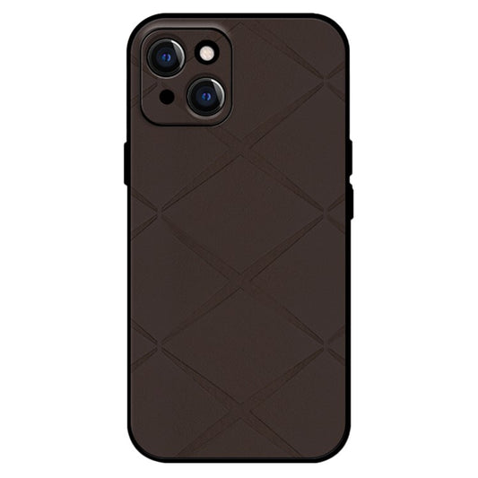 For iPhone 14 Case PU Leather Coated PC+TPU Hybrid Phone Cover - Brown