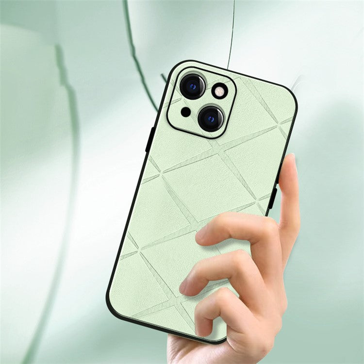 For iPhone 14 Case PU Leather Coated PC+TPU Hybrid Phone Cover - Brown