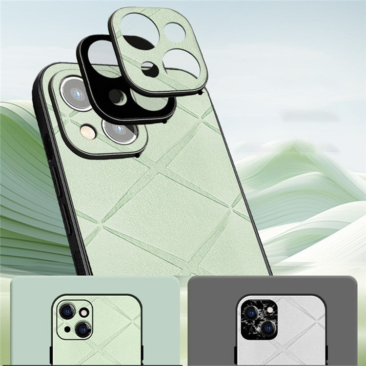 For iPhone 14 Case PU Leather Coated PC+TPU Hybrid Phone Cover - Brown