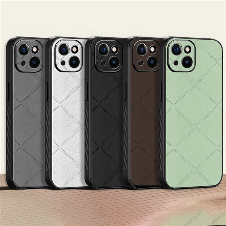 For iPhone 14 Case PU Leather Coated PC+TPU Hybrid Phone Cover - Brown