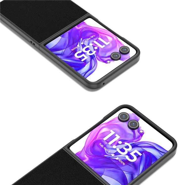 ABEEL For Motorola Razr 50 Ultra 5G Case Genuine Cow Leather+PC Hard Phone Cover - Black