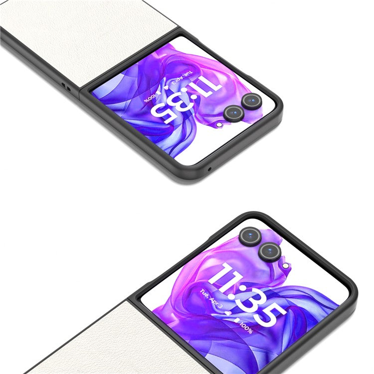 ABEEL For Motorola Razr 50 Ultra 5G Case Genuine Cow Leather+PC Hard Phone Cover - Grey White