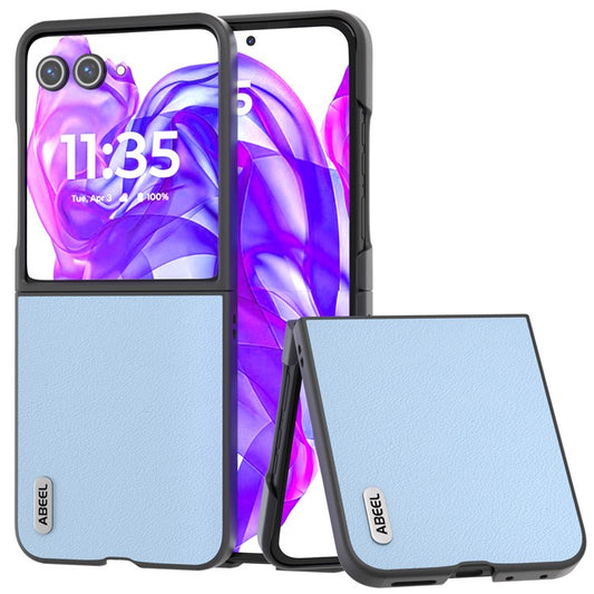 ABEEL For Motorola Razr 50 Ultra 5G Case Genuine Cow Leather+PC Hard Phone Cover - Blue