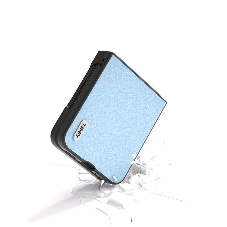 ABEEL For Motorola Razr 50 Ultra 5G Case Genuine Cow Leather+PC Hard Phone Cover - Blue