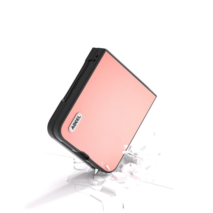 ABEEL For Motorola Razr 50 Ultra 5G Case Genuine Cow Leather+PC Hard Phone Cover - Pink