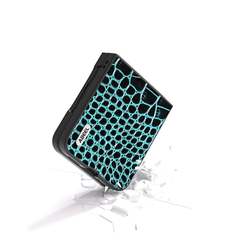 ABEEL For Motorola Razr 50 Ultra 5G Case Genuine Cow Leather Back Phone Cover Crocodile Texture - Midnight Green