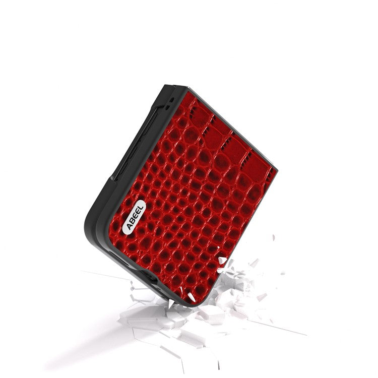 ABEEL For Motorola Razr 50 Ultra 5G Case Genuine Cow Leather Back Phone Cover Crocodile Texture - Red