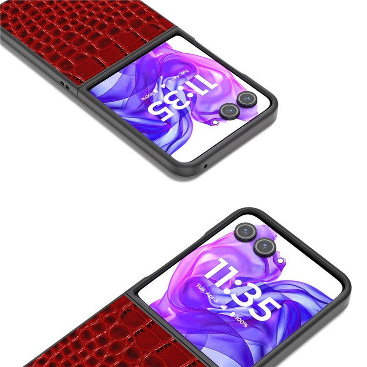 ABEEL For Motorola Razr 50 Ultra 5G Case Genuine Cow Leather Back Phone Cover Crocodile Texture - Red