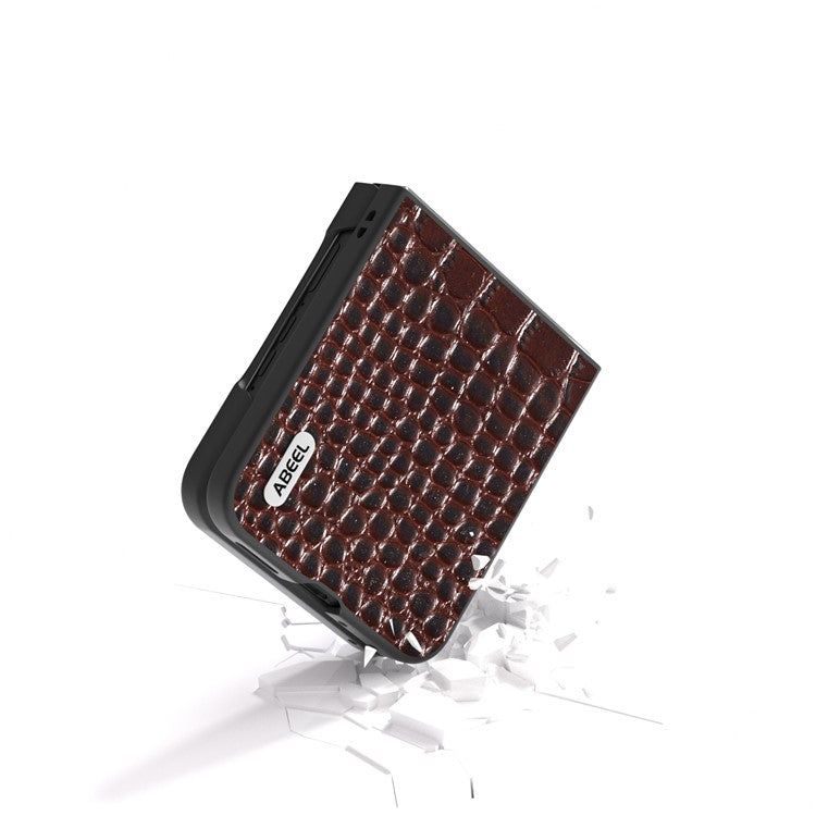 ABEEL For Motorola Razr 50 Ultra 5G Case Genuine Cow Leather Back Phone Cover Crocodile Texture - Coffee