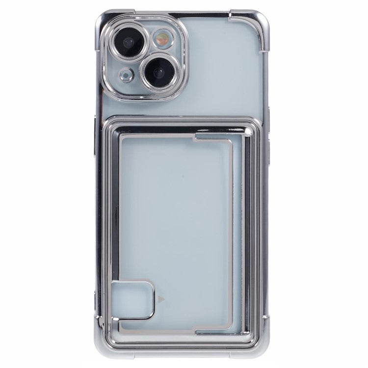 For iPhone 14 Plus Case Card Slot Electroplating TPU Phone Cover - Silver