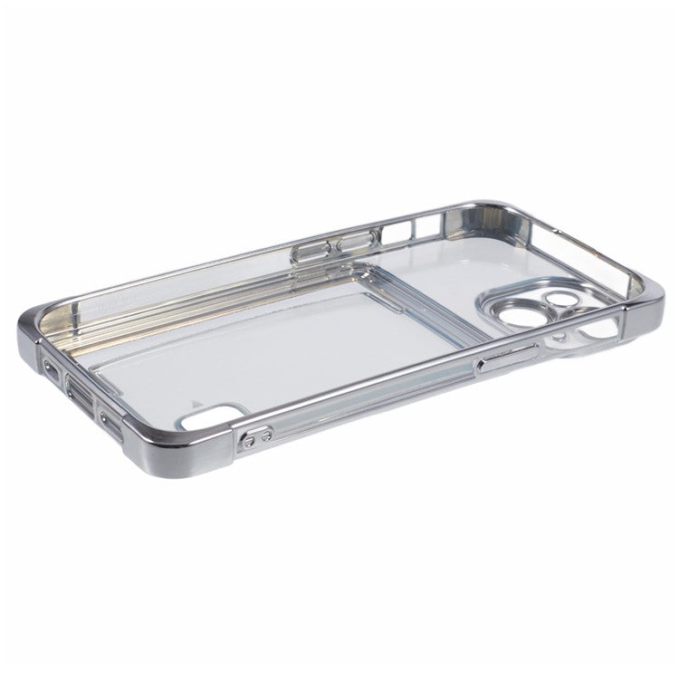 For iPhone 14 Plus Case Card Slot Electroplating TPU Phone Cover - Silver