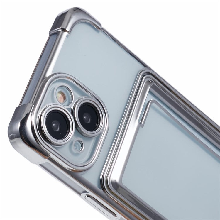 For iPhone 14 Plus Case Card Slot Electroplating TPU Phone Cover - Silver