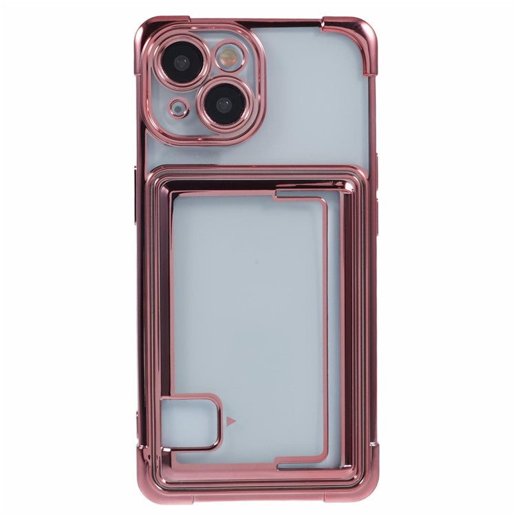 For iPhone 14 Plus Case Card Slot Electroplating TPU Phone Cover - Pink
