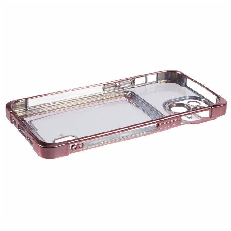 For iPhone 14 Plus Case Card Slot Electroplating TPU Phone Cover - Pink