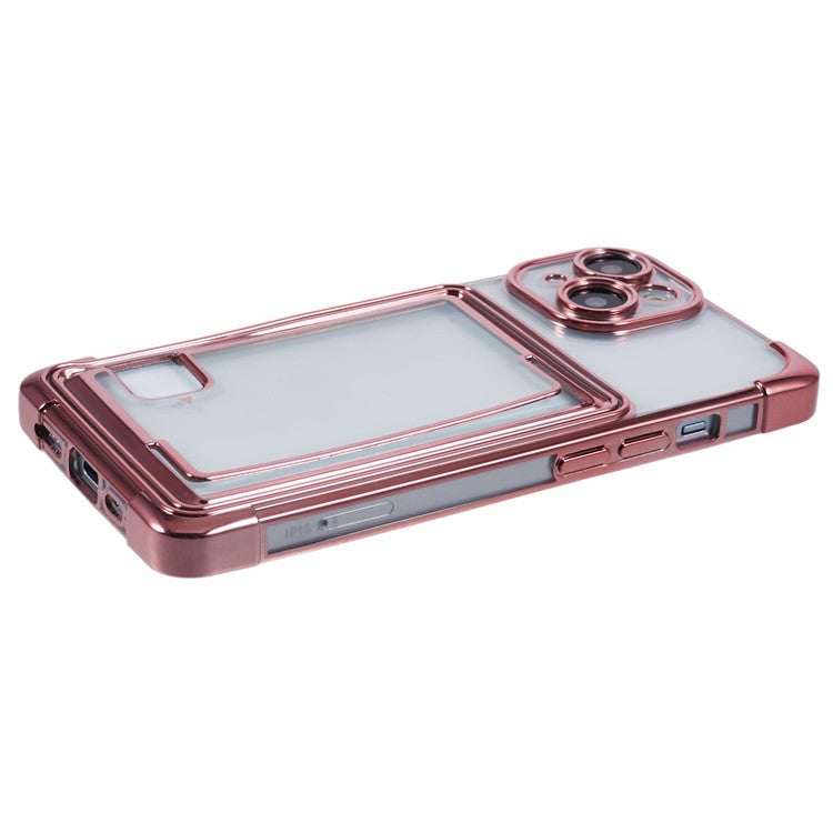 For iPhone 14 Plus Case Card Slot Electroplating TPU Phone Cover - Pink