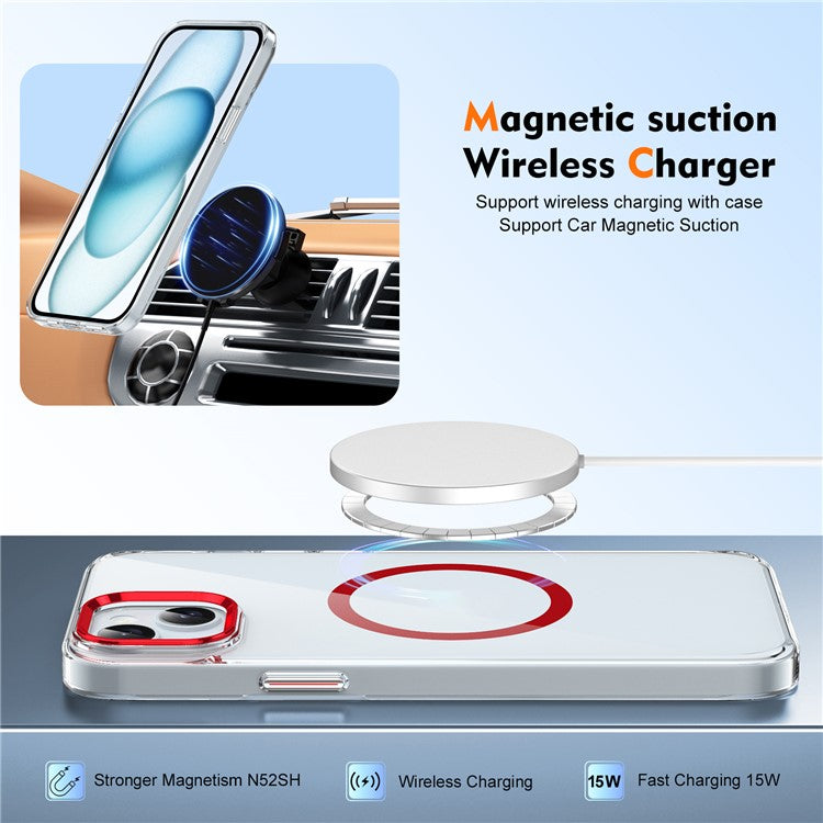 For iPhone 14 Case Compatible with MagSafe Hard PC Phone Cover Clear Back - Red