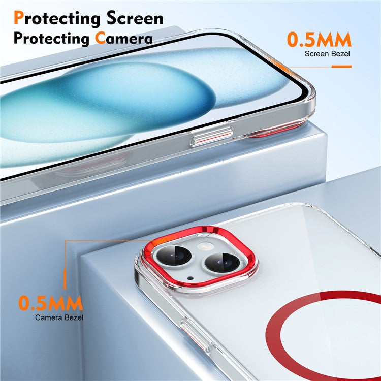 For iPhone 14 Case Compatible with MagSafe Hard PC Phone Cover Clear Back - Red