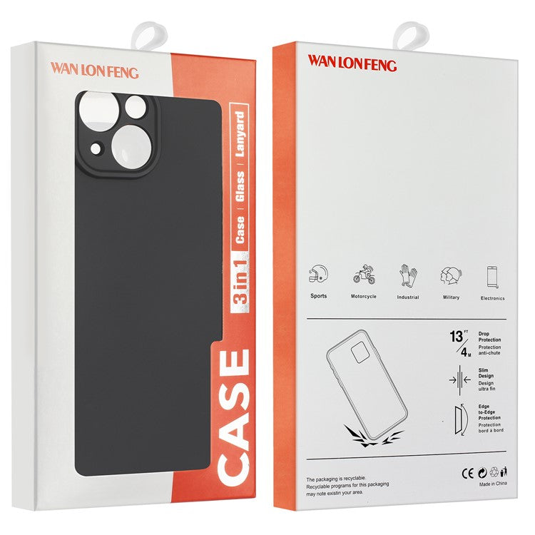 WANLONFENG MS Series for iPhone 14 Pro Max TPU Case with Tempered Glass Film (Big Lens Hole)