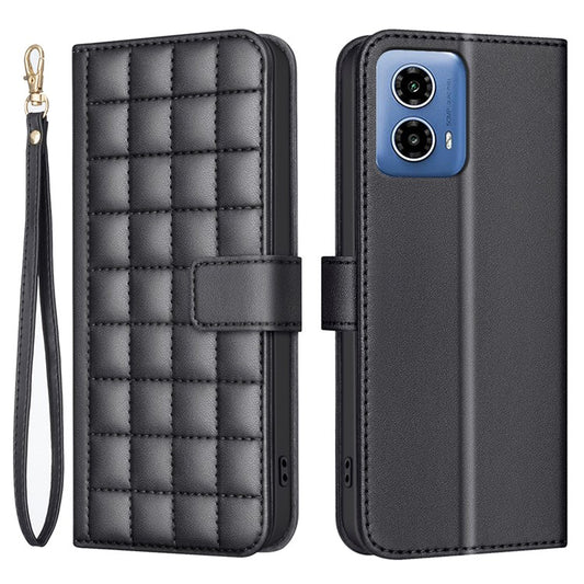 BINFEN COLOR BF34 for Motorola Moto G45 5G / G34 5G Case Square Grid Wallet Phone Leather Cover - Black