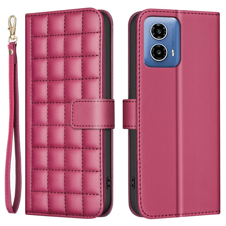BINFEN COLOR BF34 for Motorola Moto G45 5G / G34 5G Case Square Grid Wallet Phone Leather Cover - Red