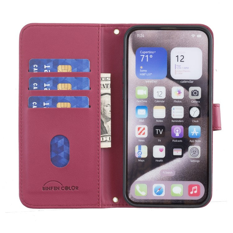 BINFEN COLOR BF34 for Motorola Moto G45 5G / G34 5G Case Square Grid Wallet Phone Leather Cover - Red