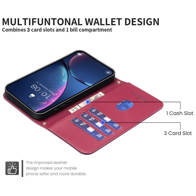 BINFEN COLOR BF34 for Motorola Moto G45 5G / G34 5G Case Square Grid Wallet Phone Leather Cover - Red