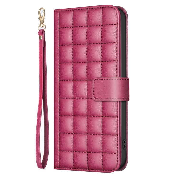 BINFEN COLOR BF34 for Motorola Moto G45 5G / G34 5G Case Square Grid Wallet Phone Leather Cover - Red